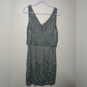 Adrianna Papell Silver Sequin Midi Dress